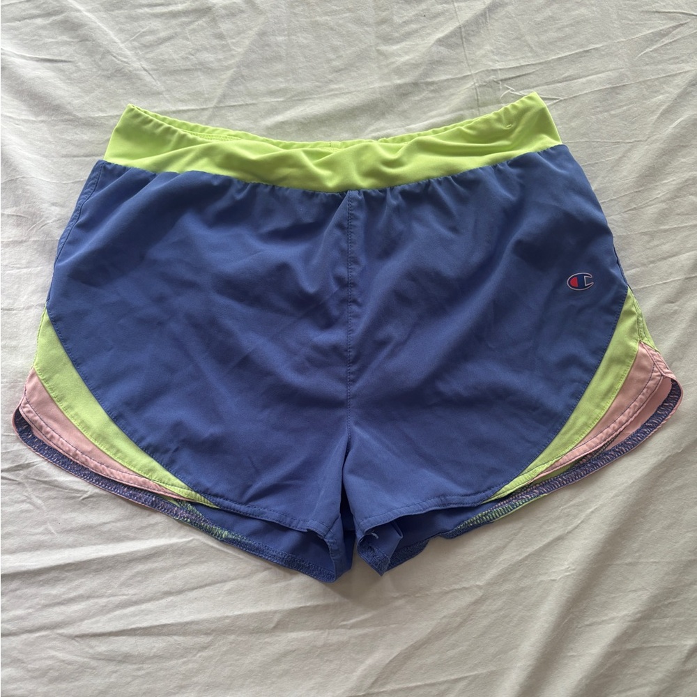 Champion Women's Blue and Yellow Athletic Shorts
